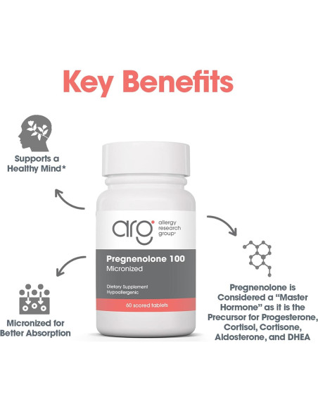 Suplemento de Progesterona Pregnenolona 100mg - Grupo de Investigación de Alergias - 60 Tabletas