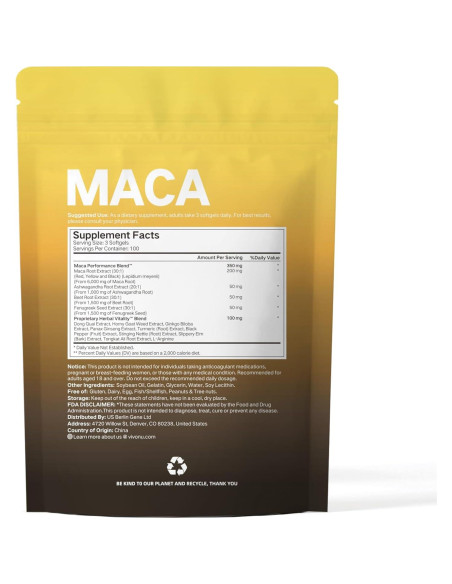 Cápsulas de Raíz de Maca VivoNu 300 Gelatinas 10100mg 100 Días