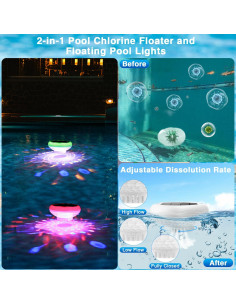 Luces Flotantes para Piscina QOLNBY 2 Paquete IP68 2600mAh 2