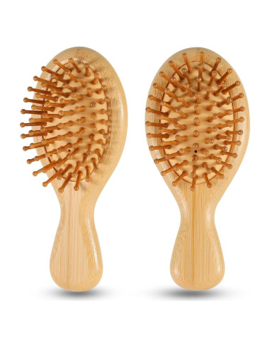 2 Cepillos de Pelo de Bambú SIMPOR Mini Portátiles 15.5cm
