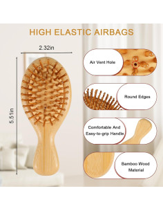 2 Cepillos de Pelo de Bambú SIMPOR Mini Portátiles 15.5cm 2