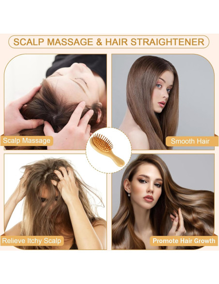 2 Cepillos de Pelo de Bambú SIMPOR Mini Portátiles 15.5cm