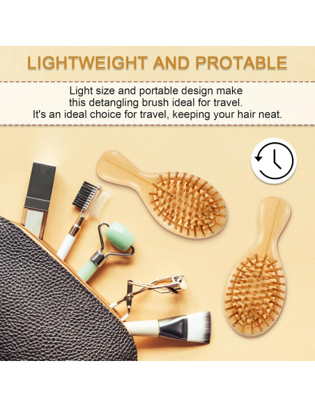2 Cepillos de Pelo de Bambú SIMPOR Mini Portátiles 15.5cm