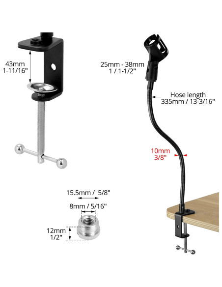Soporte de Micrófono QWORK Cuello de Cisne 33 cm Ajustable 360