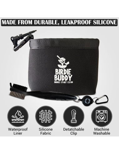 Bolsa de Lavado de Palos de Golf Prime Collectibles Birdie Negra - Silicona Duradera con Cepillo Retráctil