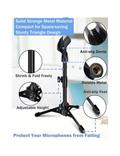 Soporte de Micrófono Plegable en Trípode Ajustable Negro 2
