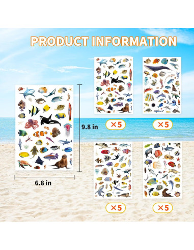 Pegatinas de Animales Marinos Genérico 820 Piezas Océano