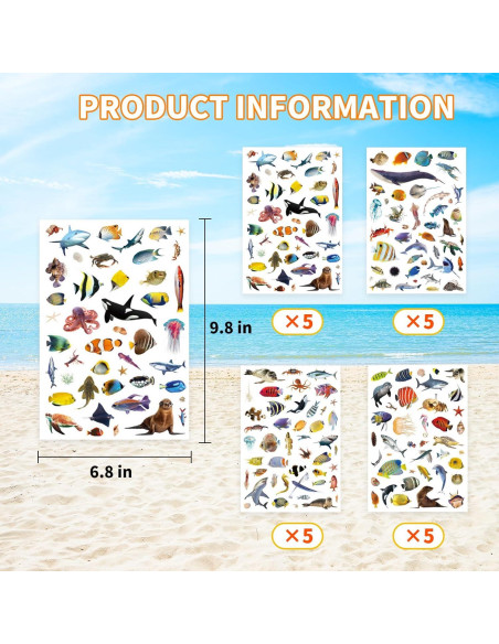 Pegatinas de Animales Marinos Genérico 820 Piezas Océano