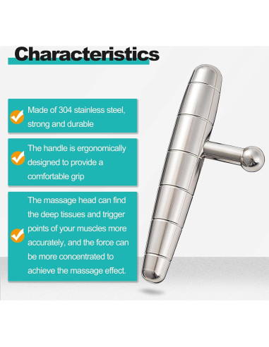 Herramienta de Masaje T-Bar Acero Inoxidable XQDUPDA 15.5cm