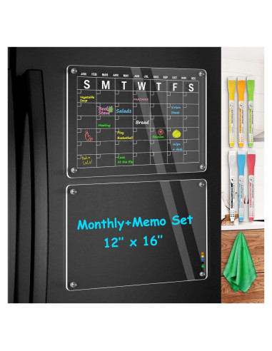 Calendario Acrílico Magnético WALGLASS 30x40 cm con 6 Marcadores