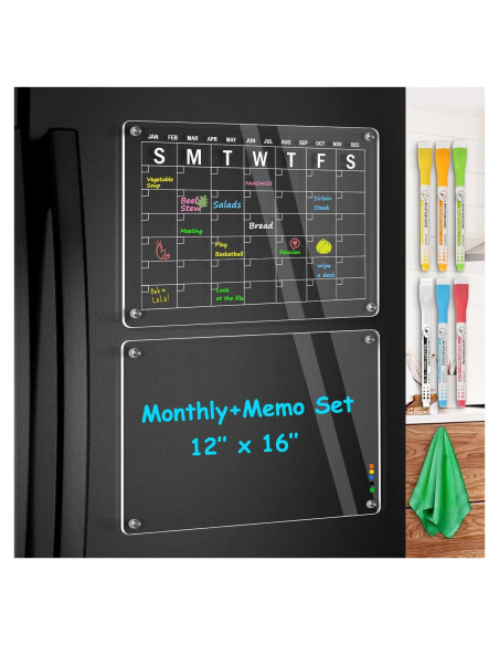 Calendario Acrílico Magnético WALGLASS 30x40 cm con 6 Marcadores