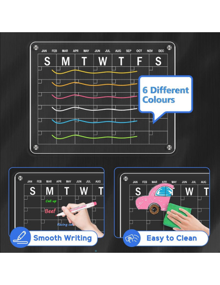 Calendario Acrílico Magnético WALGLASS 30x40 cm con 6 Marcadores