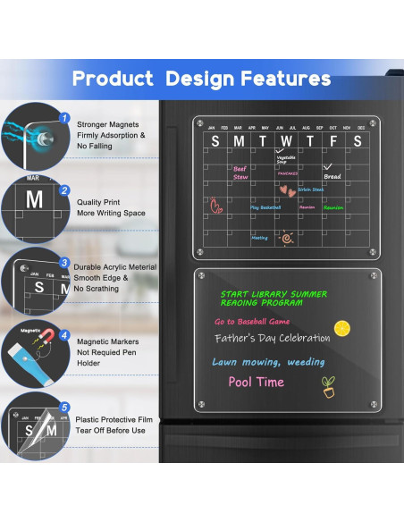 Calendario Acrílico Magnético WALGLASS 30x40 cm con 6 Marcadores