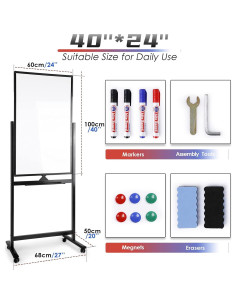 Pizarra Blanca Móvil FLEDEX 101.6x61 cm Doble Cara con Ruedas 2