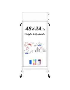 Pizarra Blanca Rodante Neatsure 121.9x61 cm Doble Cara Ajustable