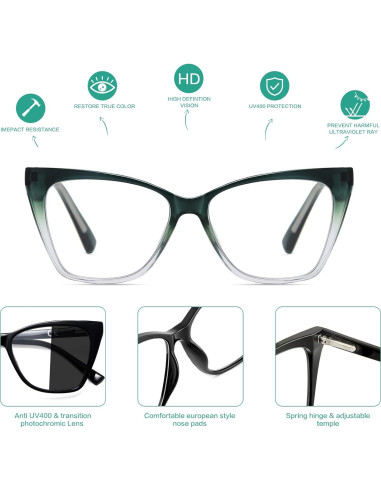 Gafas de lectura fotoquímicas LKEYE ojo de gato 1.75D