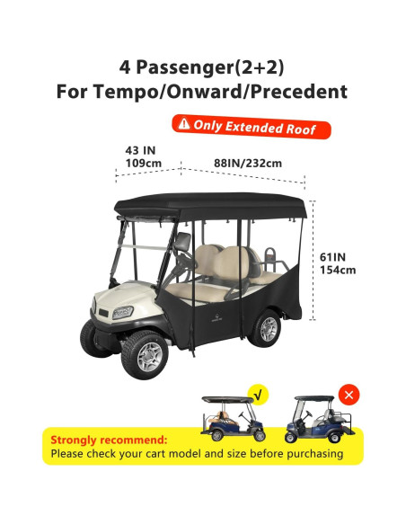 Cubierta de Carro de Golf 4 Pasajeros CHENGWEI Techo Extendido