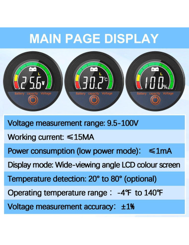 Conjunto de 2 Monitores de Batería LCD 12V a 84V Relaxweex