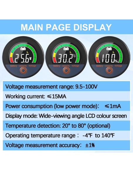Conjunto de 2 Monitores de Batería LCD 12V a 84V Relaxweex