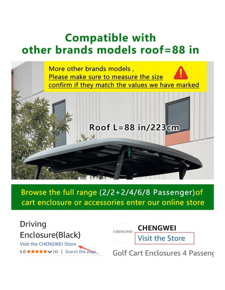 Cubierta de Carro de Golf 4 Pasajeros CHENGWEI Techo Extendido