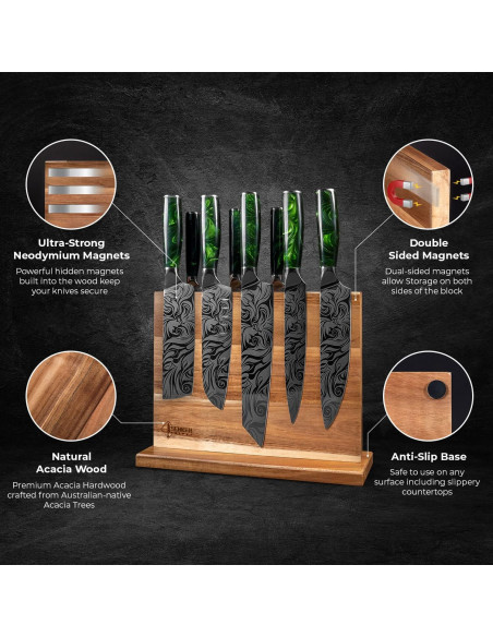 Bloque Magnético para Cuchillos Senken de Madera de Acacia