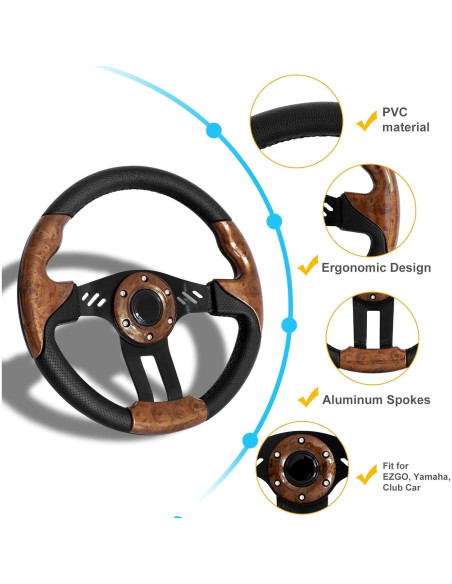 Volante de Carrito de Golf iLSKW 12.5" Universal PVC Madera