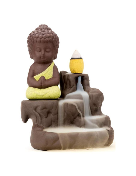 Soporte de Incienso Cascada Cerámica Amarillo Buda 12 cm