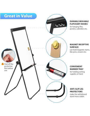 Pizarra Blanca de Pie Maxtek 101.6x71.1 cm Doble Cara Ajustable