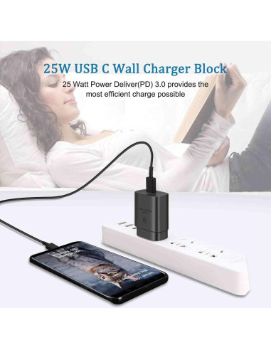 Cargador de Pared UrbanX 25W PD con Cable USB-C 3 pies - Negro