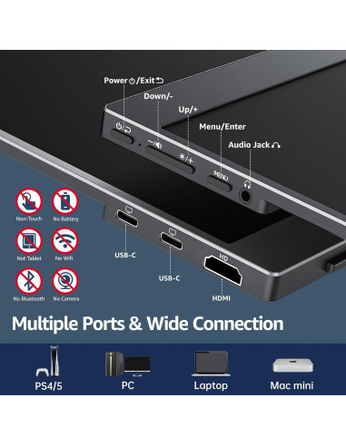 Monitor Portátil Cocopar 15.6" FHD 1080P con Altavoz y USB-C