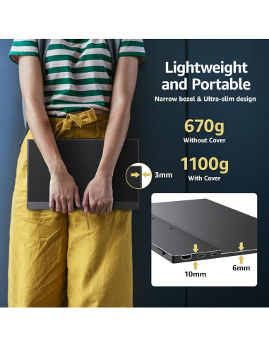 Monitor Portátil Cocopar 15.6" FHD 1080P con Altavoz y USB-C