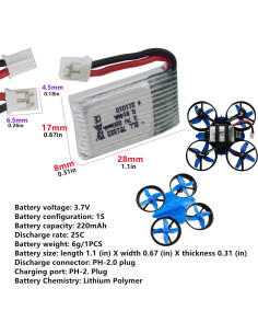 Baterías de Litio 6PCS 3.7V 220mAh Fytoo para Drones 2