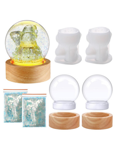 LemonRoad Set 2 Globos de Nieve DIY 9.91 cm con Base de Madera