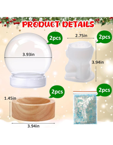 LemonRoad Set 2 Globos de Nieve DIY 9.91 cm con Base de Madera