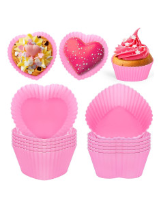 Whaline 36 Tazas de Hornear Silicona Corazón Rosa 7x5x3.2cm
