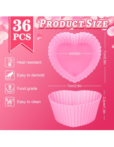 Whaline 36 Tazas de Hornear Silicona Corazón Rosa 7x5x3.2cm 2