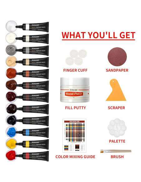 Kit de Reparación de Madera Boncart - 12 Colores, 40g Masilla