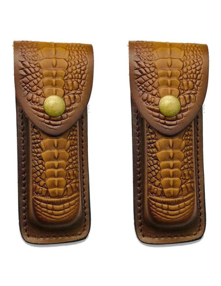 Funda de Cuchillo Plegable UCCKEYI de Cuero Marrón - 2 Piezas