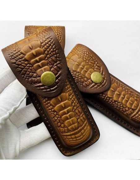 Funda de Cuchillo Plegable UCCKEYI de Cuero Marrón - 2 Piezas