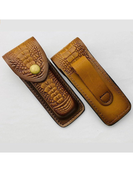 Funda de Cuchillo Plegable UCCKEYI de Cuero Marrón - 2 Piezas