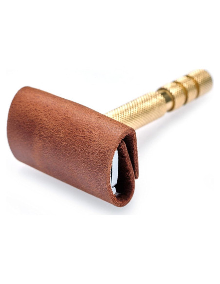 Cubierta Protectora de Afeitar de Cuero Auténtico Cognac