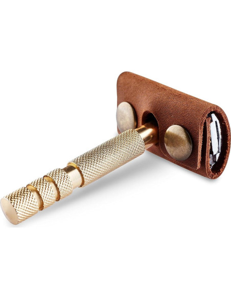 Cubierta Protectora de Afeitar de Cuero Auténtico Cognac