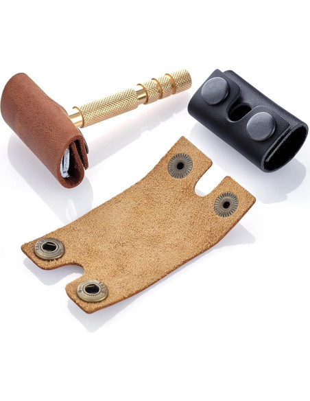 Cubierta Protectora de Afeitar de Cuero Auténtico Cognac