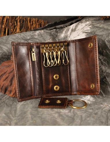 Funda de Llave de Coche Le'aokuu de Cuero Genuino Café