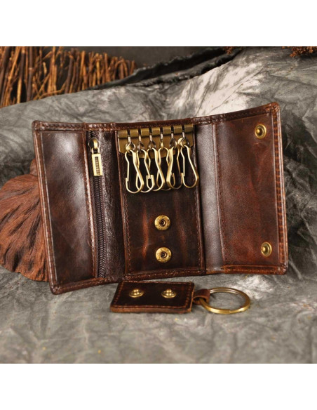 Funda de Llave de Coche Le'aokuu de Cuero Genuino Café