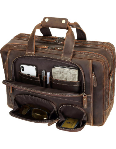 Maletín Grande de Cuero Polare para Hombres 17.5" Marrón
