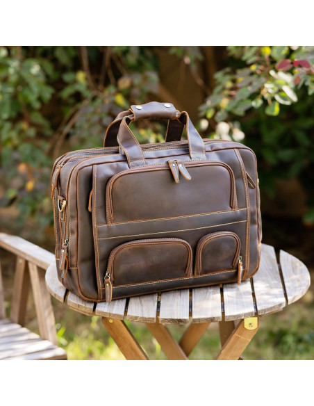 Maletín Grande de Cuero Polare para Hombres 17.5" Marrón
