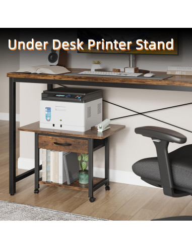 Soporte de Impresora Grande YAOHUOO 2 Niveles con Cajón Marrón