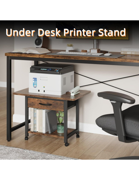 Soporte de Impresora Grande YAOHUOO 2 Niveles con Cajón Marrón