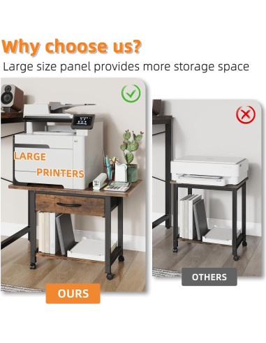 Soporte de Impresora Grande YAOHUOO 2 Niveles con Cajón Marrón